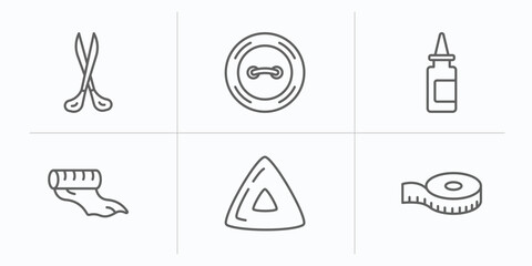 Poster - sew outline icons set. thin line icons such as scissors, button, glue, silk, chalk, measuring tape vector.