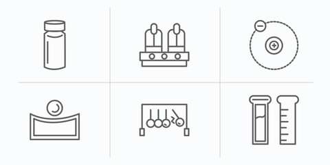 Poster - science outline icons set. thin line icons such as vial, nixie, electron, concave, momentum, test tube vector.