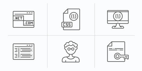 Poster - programming outline icons set. thin line icons such as web domain, css file format, computing, program interface, developer, encripted file vector.