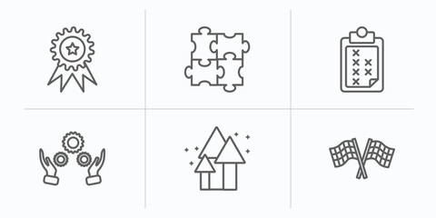 Poster - productivity outline icons set. thin line icons such as premium, puzzle piece, task page with marks, practice, trendy, racing flag vector.