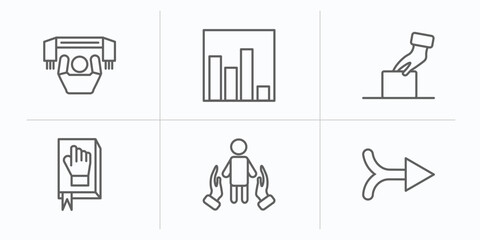Poster - political outline icons set. thin line icons such as supporter, poll, ballot, oath, human rights, merging vector.