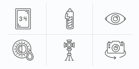 Poster - photography outline icons set. thin line icons such as aspect, carging, red eye, shades, spotlight, chroma vector.