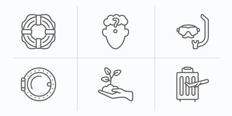 Poster - people skills outline icons set. thin line icons such as rescuer, doubt, diving mask, boat porthole, environment, traveler vector.