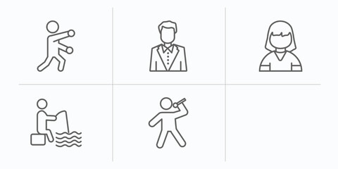Poster - people outline icons set. thin line icons such as man boxing, elegant man, girl kid avatar, sitting 