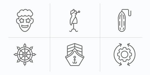Poster - people skills outline icons set. thin line icons such as emotions, stylist, rescue tube, boat rudder