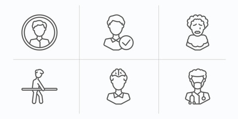 Poster - people outline icons set. thin line icons such as masculine avatar, good employee, pierrot, rehabili