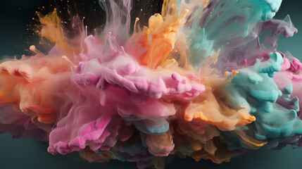 Wall Mural - explosion of pastel paints. fusion of pastel colors in paint and smoke. creative, original, dynamic 