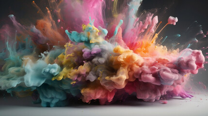 Wall Mural - explosion of pastel paints. fusion of pastel colors in paint and smoke. creative, original, dynamic 
