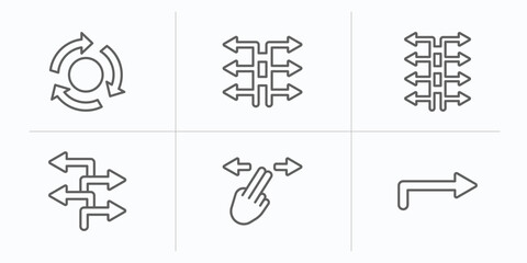 Poster - orientation outline icons set. thin line icons such as cycle, six, eight, four, hand move, one vector.