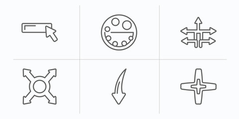 Poster - orientation outline icons set. thin line icons such as type, wait, five, maximize, downward, plus vector.