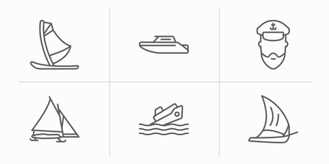 Poster - nautical outline icons set. thin line icons such as windsurf board, motorboat, ship admiral, iceboat, capsizing, felucca vector.