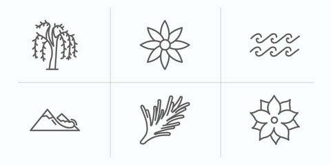 Poster - nature outline icons set. thin line icons such as willow, clematis, waves, snowslide, rosemary, pointia vector.