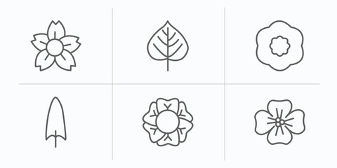 Poster - nature outline icons set. thin line icons such as sakura, birch, petunia, spear shaped, geranium, wallflower vector.