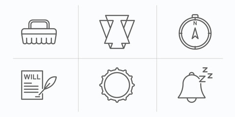 Poster - miscellaneous outline icons set. thin line icons such as cleaning brush, abstract, compass pointing north, will, beer cap, snooze vector.