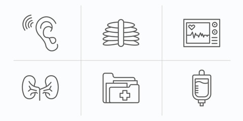Poster - medical outline icons set. thin line icons such as ear, x ray, ecg, kidney, medical records, iv vector.