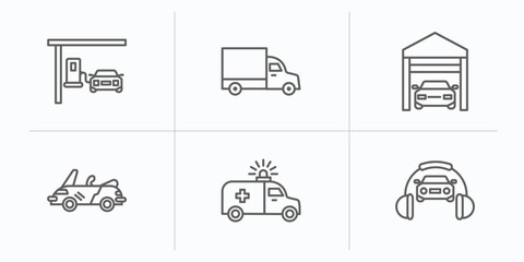 Poster - mechanicons outline icons set. thin line icons such as car at gas station, lorry side view, car in a