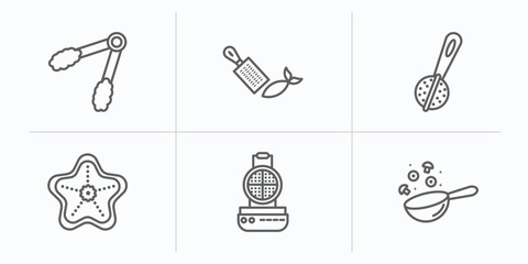Poster - kitchen outline icons set. thin line icons such as tongs, zester, tea infuser, trivet, waffle iron, wok vector.