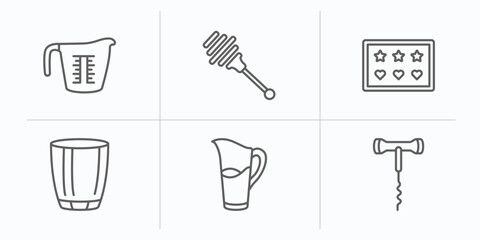 Poster - kitchen outline icons set. thin line icons such as measuring cup, honey dipper, molded, glass, pitcher, corkscrew vector.