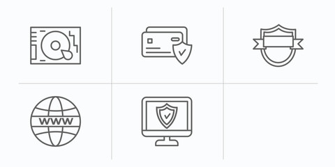 Poster - internet security outline icons set. thin line icons such as hard disc, encrypted, credit card security, gdpr shield, internet, computer security vector.