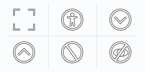 Poster - interface outline icons set. thin line icons such as fullscreen, accessability, down, up, disable, hide vector.