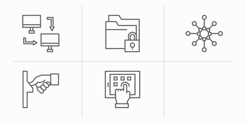 Poster - internet security outline icons set. thin line icons such as local network, insecure, data locked, https, fingerprint scan, interactive vector.