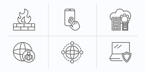 Poster - internet security outline icons set. thin line icons such as firewall, authentication, data center, internet attack, network, antivirus vector.
