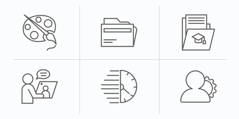 Poster - human resources outline icons set. thin line icons such as art, files, curriculum, video conference,
