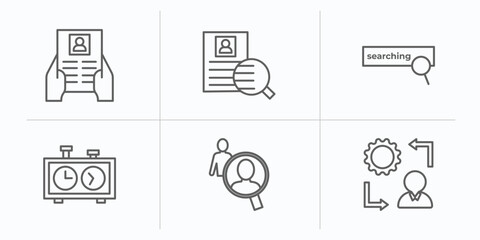 Poster - human resources outline icons set. thin line icons such as job application, onboarding, searching, chess clock, human resources, change management vector.