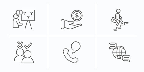 Poster - human resources outline icons set. thin line icons such as problems, earnings, career, selection pro