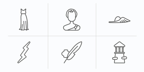 Poster - greece outline icons set. thin line icons such as robe, alexander the great, , zeus, ink and quill, olympus vector.