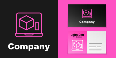 Poster - Pink line 3D printer icon isolated on black background. 3d printing. Logo design template element. Vector