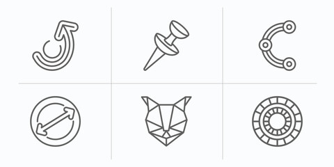 Poster - geometry outline icons set. thin line icons such as redo, push pin, spline, diameter, polygonal cat, color wheel vector.