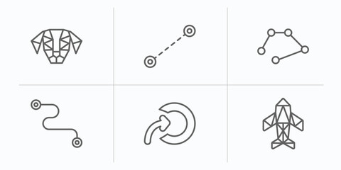 Poster - geometry outline icons set. thin line icons such as polygonal dog, lengthen, line, line segment, import, polygonal jet aircraft vector.