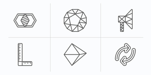 Poster - geometry outline icons set. thin line icons such as join, dodecahedron, polygonal megaphone, measure, octahedron, reverse vector.