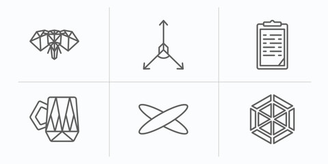 Poster - geometry outline icons set. thin line icons such as polygonal elephant, axis, paste clipboard, polygonal coffee cup, ellipse, polygonal hexagonal vector.