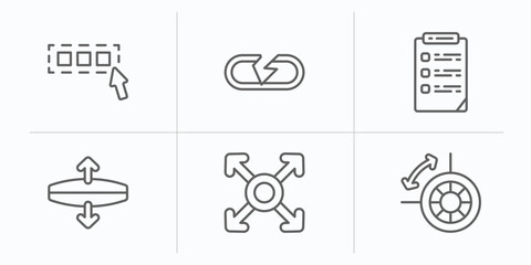 Poster - geometry outline icons set. thin line icons such as select all, break, properties, stretch, extend, dimensions vector.