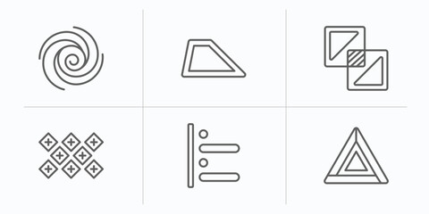 Poster - geometric figure outline icons set. thin line icons such as spiral, trapezium, exclude, tile, left alignment, triangle vector.