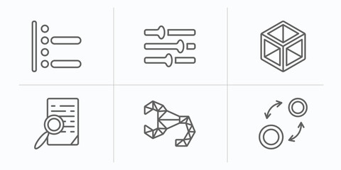 Poster - geometry outline icons set. thin line icons such as right align, adjust, 3d cube, preview, polygonal scorpion, insert vector.