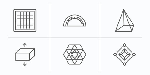 Poster - geometric figure outline icons set. thin line icons such as grids, semicircle, prism, flatten, triangle inside hexagon, synergy vector.