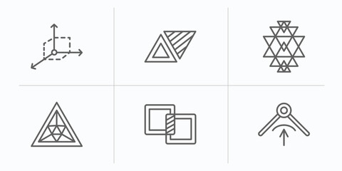 Poster - geometric figure outline icons set. thin line icons such as coordinates, triangles couple, sri yantra, triangle of triangles, unite, edit corner vector.