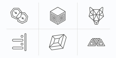 Poster - geometric figure outline icons set. thin line icons such as merge, side to side of a cube, polygonal