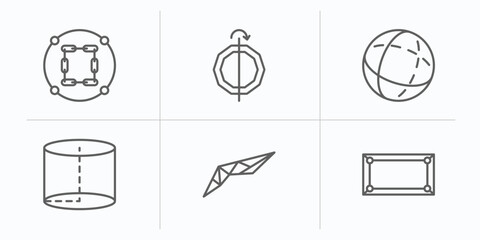 Poster - geometric figure outline icons set. thin line icons such as constraint, mirror horizontally, sphere, cylinder, polygonal wings, rectangle vector.