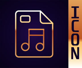 Poster - Gold line MP3 file document. Download mp3 button icon isolated on black background. Mp3 music format sign. MP3 file symbol. Vector