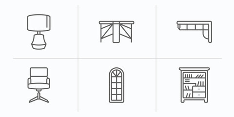 Poster - furniture & household outline icons set. thin line icons such as table lamp, gateleg table, corner sofa, office chair, window, shelf vector.