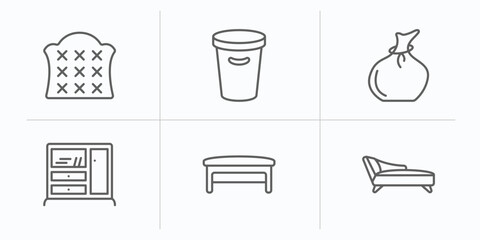 Poster - furniture & household outline icons set. thin line icons such as headboard, waste basket, garbage bags, cupboard, bench, fainting couch vector.