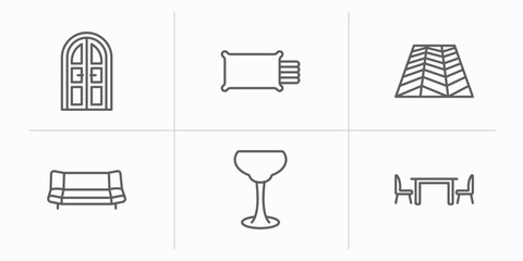 Poster - furniture & household outline icons set. thin line icons such as double door, linens, floor, divan, glassware, dining room vector.