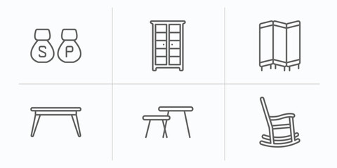 Poster - furniture & household outline icons set. thin line icons such as salt and pepper shakers, armoire, room divider, table, coffee table, rocking chair vector.