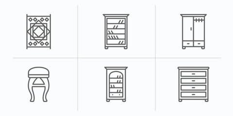 Poster - furniture outline icons set. thin line icons such as carpet, shelves, wardrobe, stool, bookcase, dresser vector.