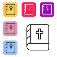 Wall Mural - Black line Holy bible book icon isolated on white background. Set icons in color square buttons. Vector