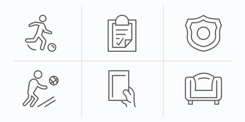 Poster - football outline icons set. thin line icons such as soccer player, plan, badge, player, red card, seats vector.